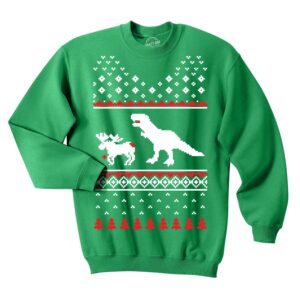Blyzera T-Rex Attack Christmas Ugly Sweater Crew Neck Sweatshirt