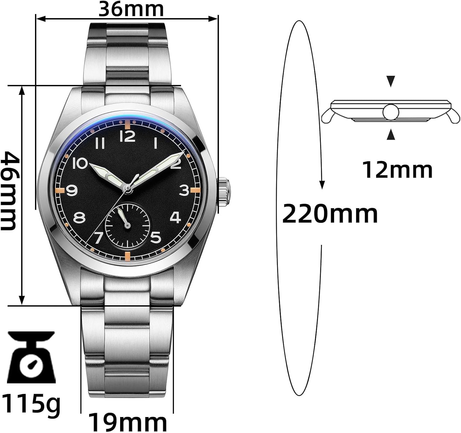 Alternative view of 36 MM Chronograph Men's Watch 24 H Subdial Sweep Second Quartz Movement 100 M Waterproof Blue Green Luminous for Everyday Wear