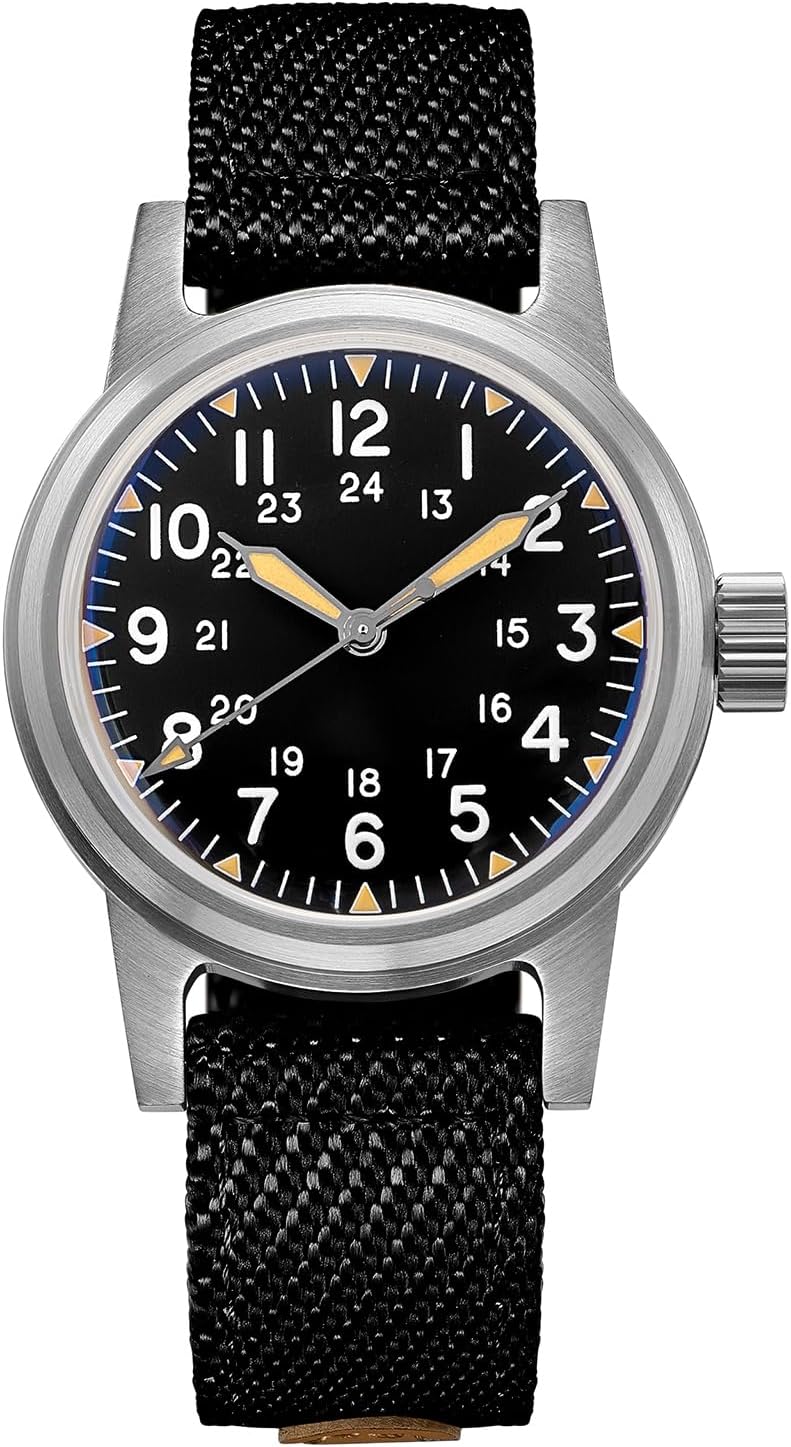 36 MM Small Dial Automatic Watch 200 M Waterproof Unisex Vintage Field Analog Luminous Sterile Military Dial Nylon Strap