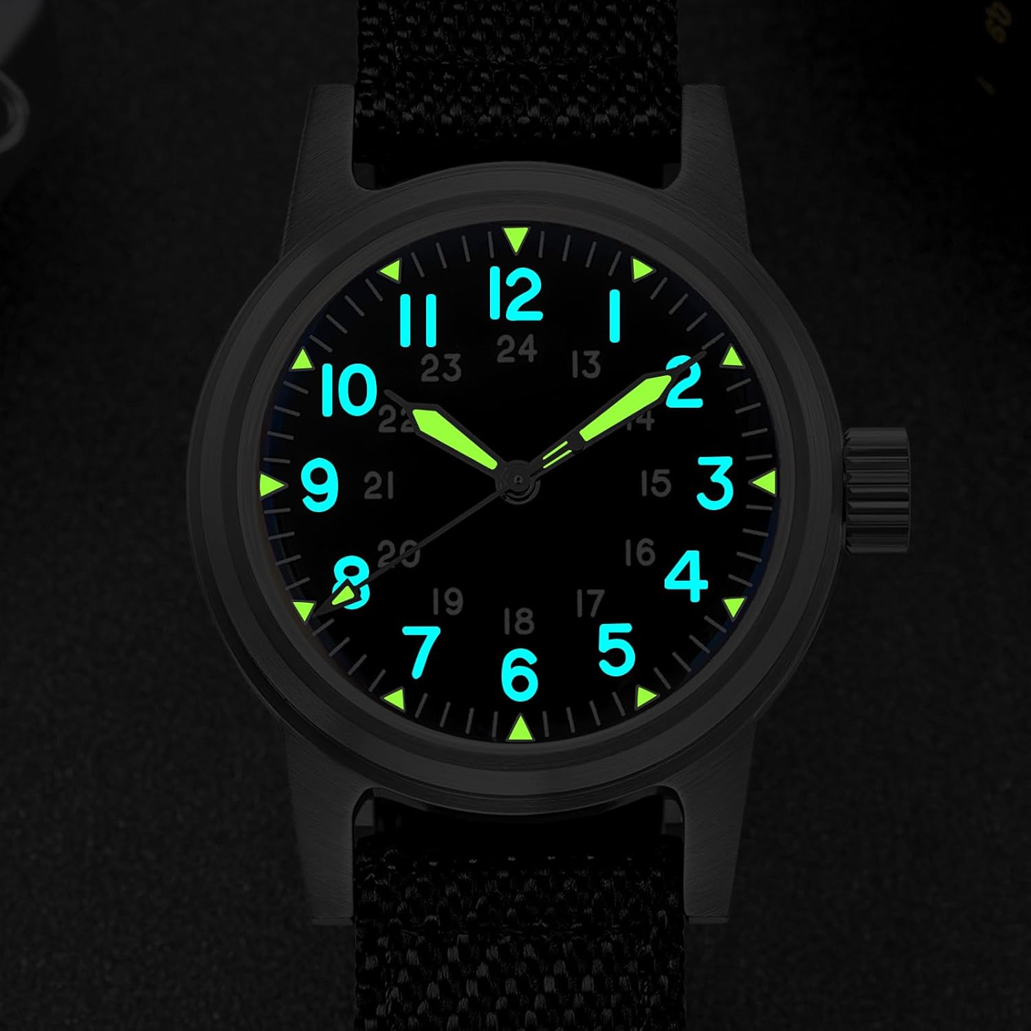 36 MM Small Dial Automatic Watch 200 M Waterproof Unisex Vintage Field Analog Luminous Sterile Military Dial Nylon Strap - Image 5