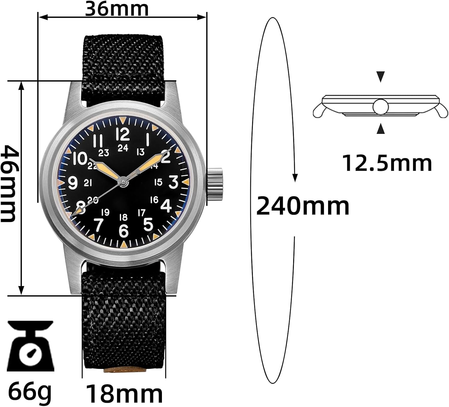 Alternative view of 36 MM Small Dial Automatic Watch 200 M Waterproof Unisex Vintage Field Analog Luminous Sterile Military Dial Nylon Strap