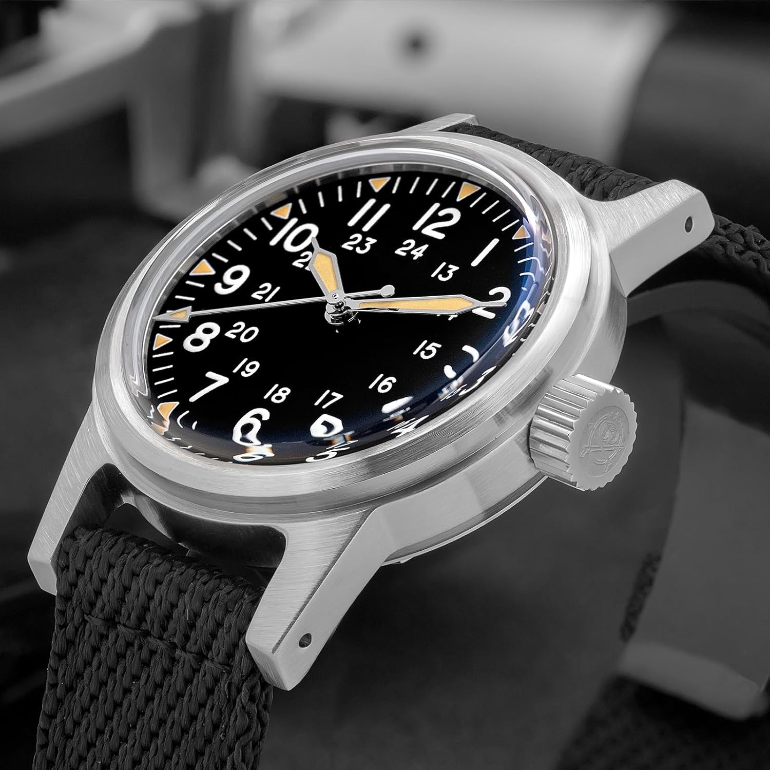 36 MM Small Dial Automatic Watch 200 M Waterproof Unisex Vintage Field Analog Luminous Sterile Military Dial Nylon Strap - Image 4