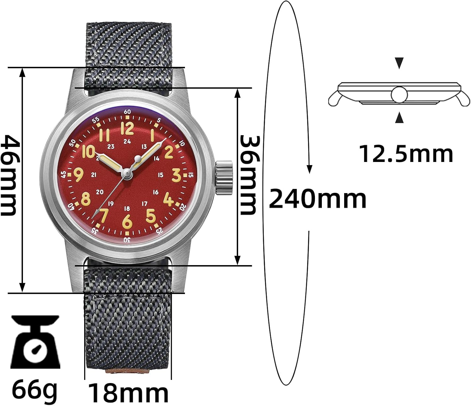 Alternative view of 36 MM Vintage Automatic Watch Sterile Dial 200 M Waterproof Military Men's and Women Nylon\/Leather Strap Outdoor Sport