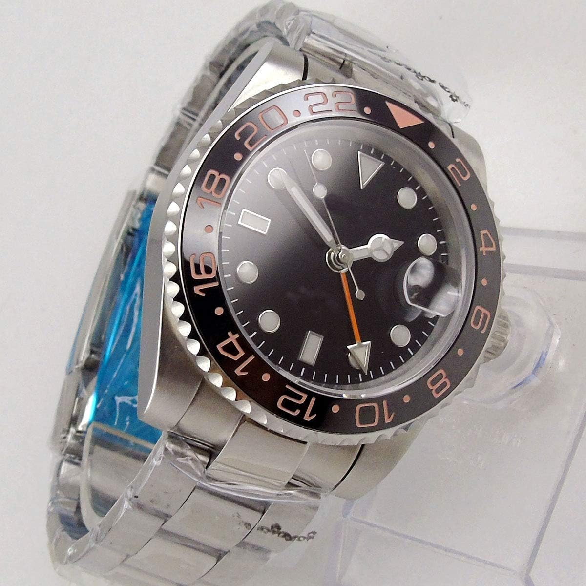 Alternative view of 40mm Black Dial Luminous Marks Ceramic Rotating Bezel Sapphire Glass 30M Water Resistance GMT Dual Time Zone Automatic Movement Men's Watch (No Log...