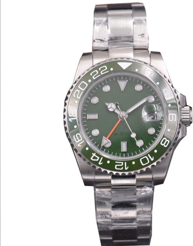 40mm Green Sterile Dial Ceramic Rotating Bezel Sapphire Glass Luminous GMT Dual Time Zone Automatic Movement Men's Watch