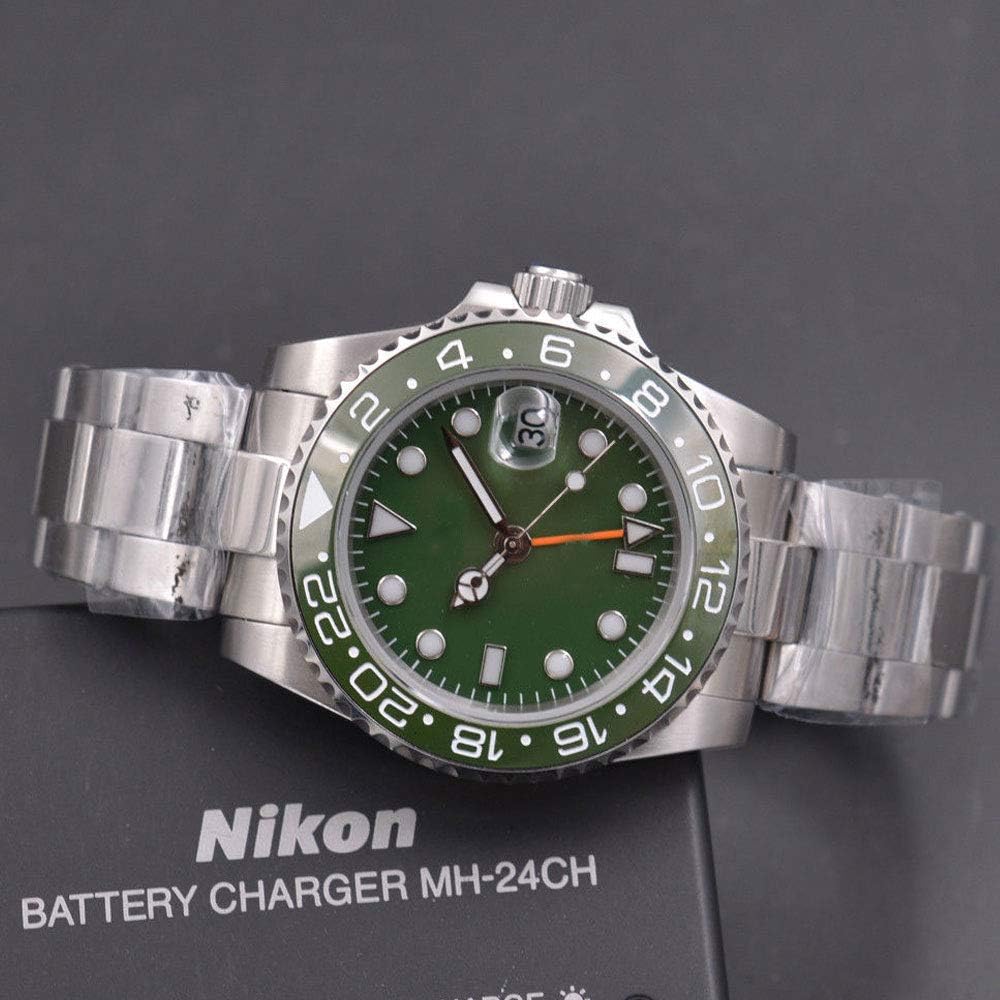 Alternative view of 40mm Green Sterile Dial Ceramic Rotating Bezel Sapphire Glass Luminous GMT Dual Time Zone Automatic Movement Men's Watch
