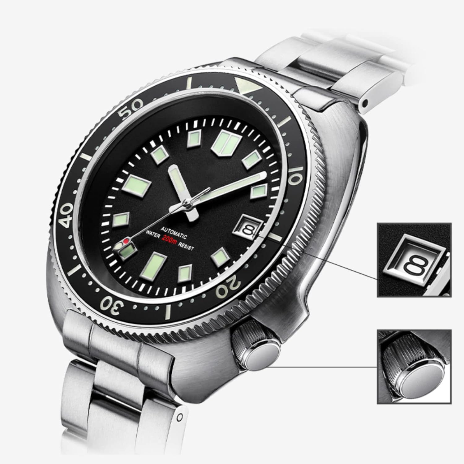 Alternative view of Automatic Dive Watch for Men Stainless Steel Wrist Mechanical NH35A Clean Dial Synthetic Sapphire Sterile Without