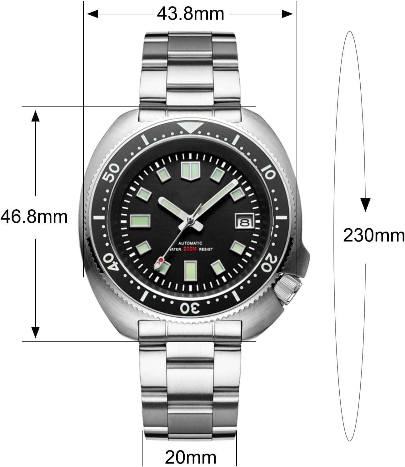 Automatic Dive Watch for Men Stainless Steel Wrist Mechanical NH35A Clean Dial Synthetic Sapphire Sterile Without - Image 7