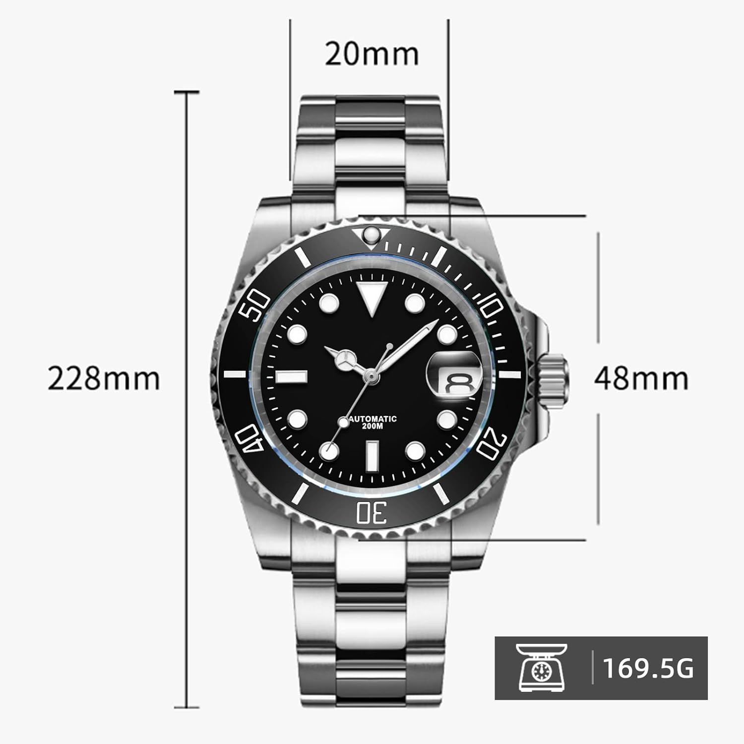 Alternative view of Automatic Diver Men's Watch Automatic\/8215 Movement Sapphire Rotating Bezel Luminous 200 M Waterproof Easy to Read with Large Number Mens Diver's