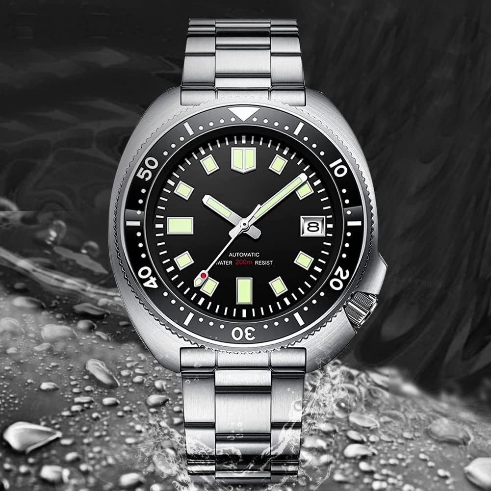 Alternative view of Men’s Watch Automatic NH35 Movement 200M Dive C3 Luminous Ceramic Bezel (Black/No Logo/Bracelet)