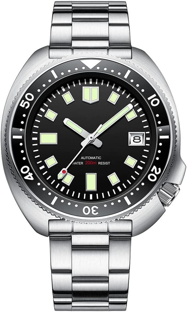 Men’s Watch Automatic NH35 Movement 200M Dive C3 Luminous Ceramic Bezel (Black/No Logo/Bracelet)