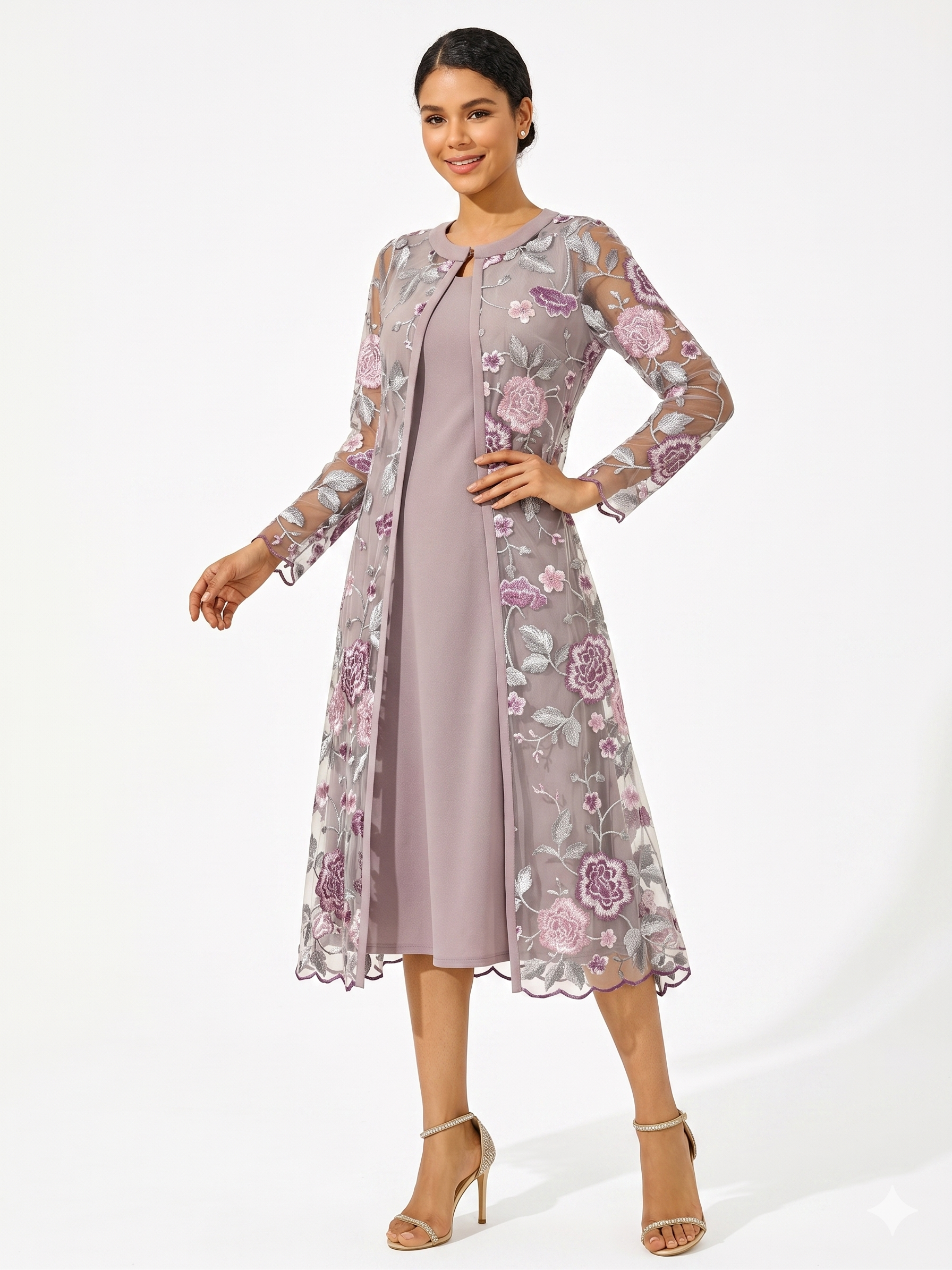 Alternative view of Maxi Two-Piece Dress with Lace, Floral Print, Ruffle Trim for Wedding Guest