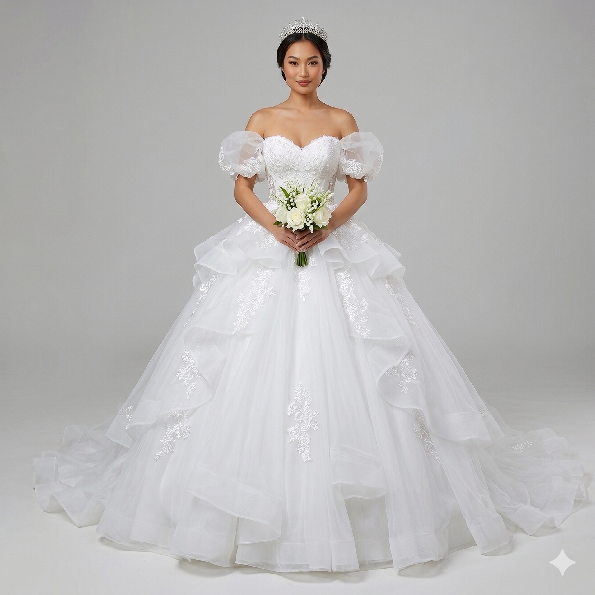 Blyzera Two-Piece Dress with Lace Mother of the BrideBall Gown with Lace, Puff Sleeve, Ruched for Quinceanera - Image 3