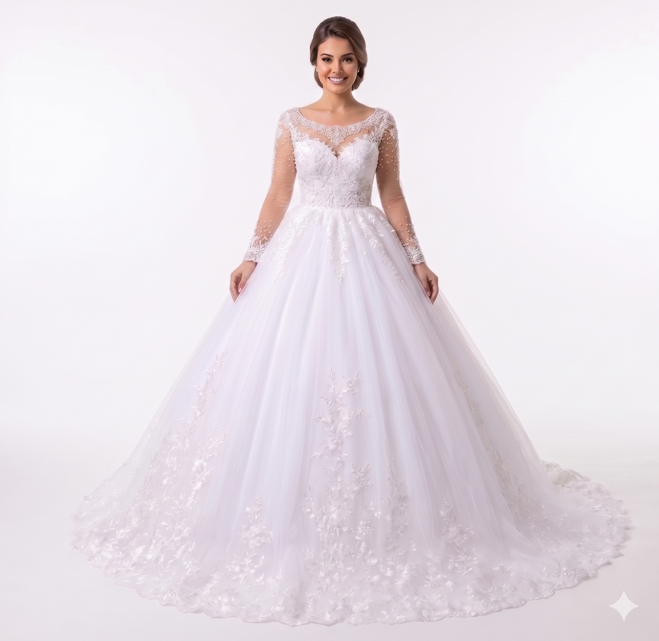 Blyzera Long Ball Gown with Lace, Sequin, Long Sleeve for Bride - Image 5