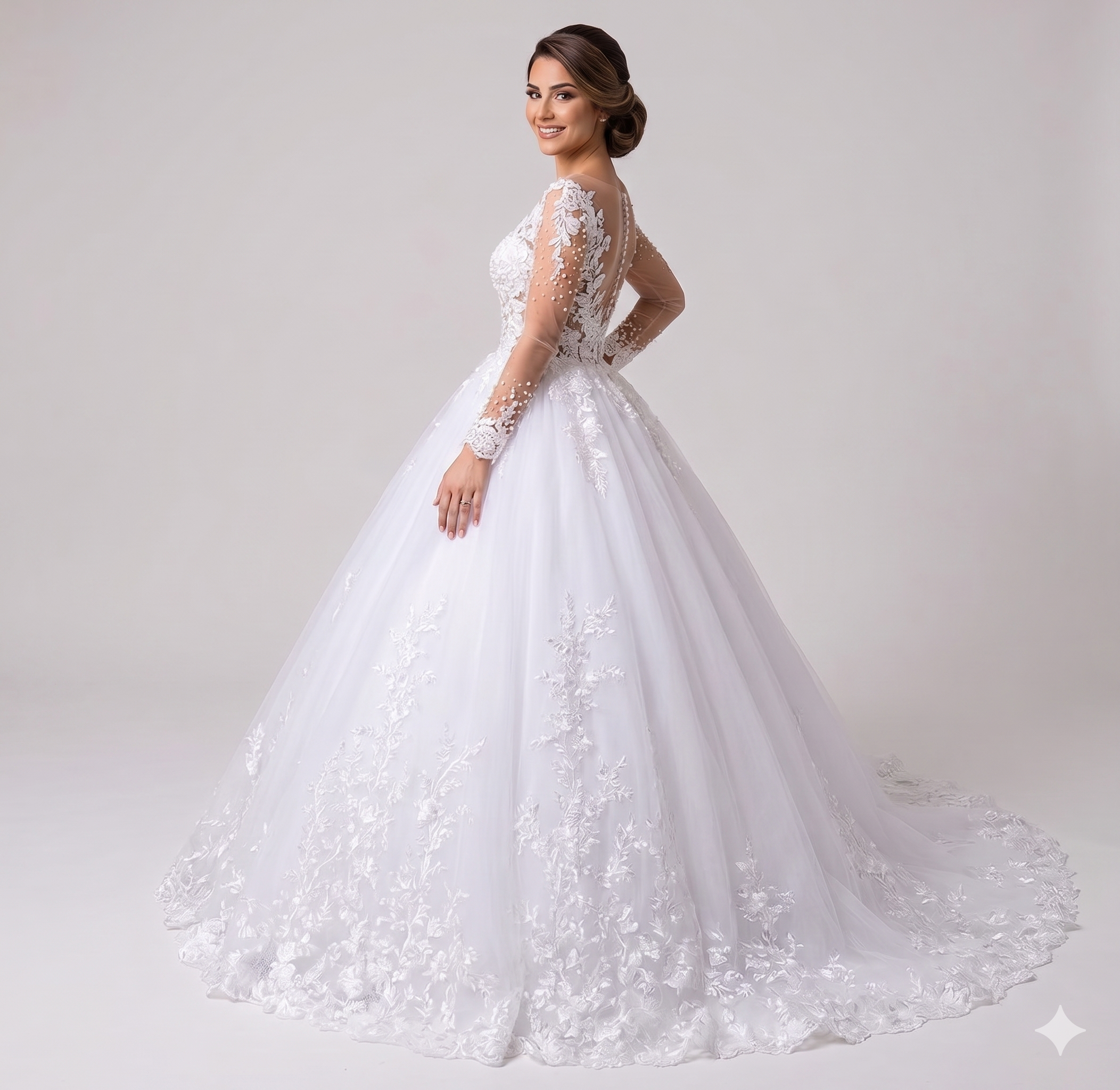 Alternative view of Long Ball Gown with Lace, Sequin, Long Sleeve for Bride