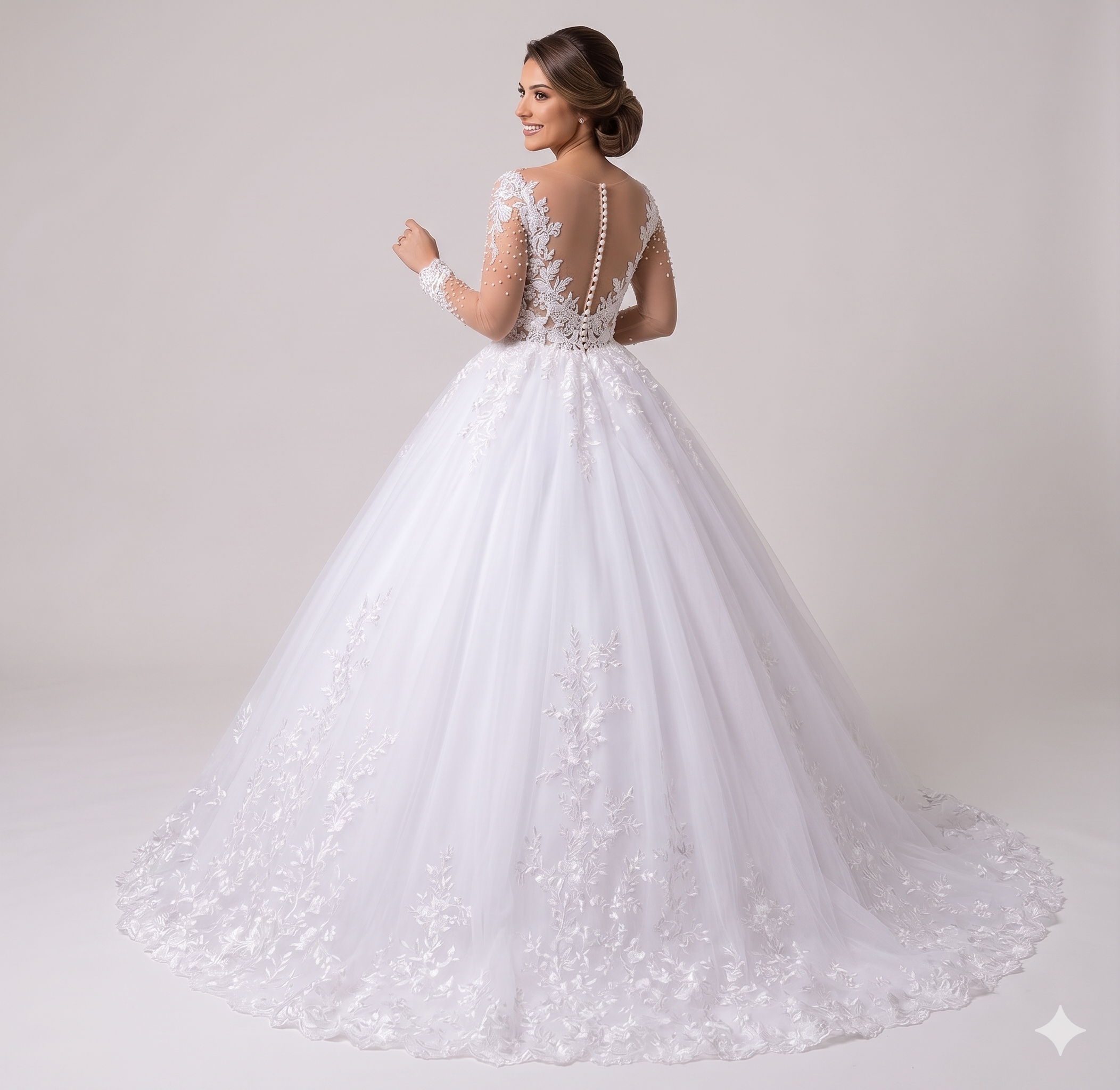 Blyzera Long Ball Gown with Lace, Sequin, Long Sleeve for Bride - Image 3