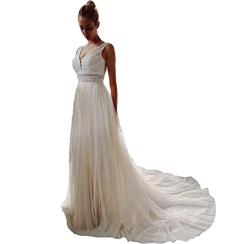 Alternative view of A-Line Dress with Lace, Tulle, V-Neck for Bride