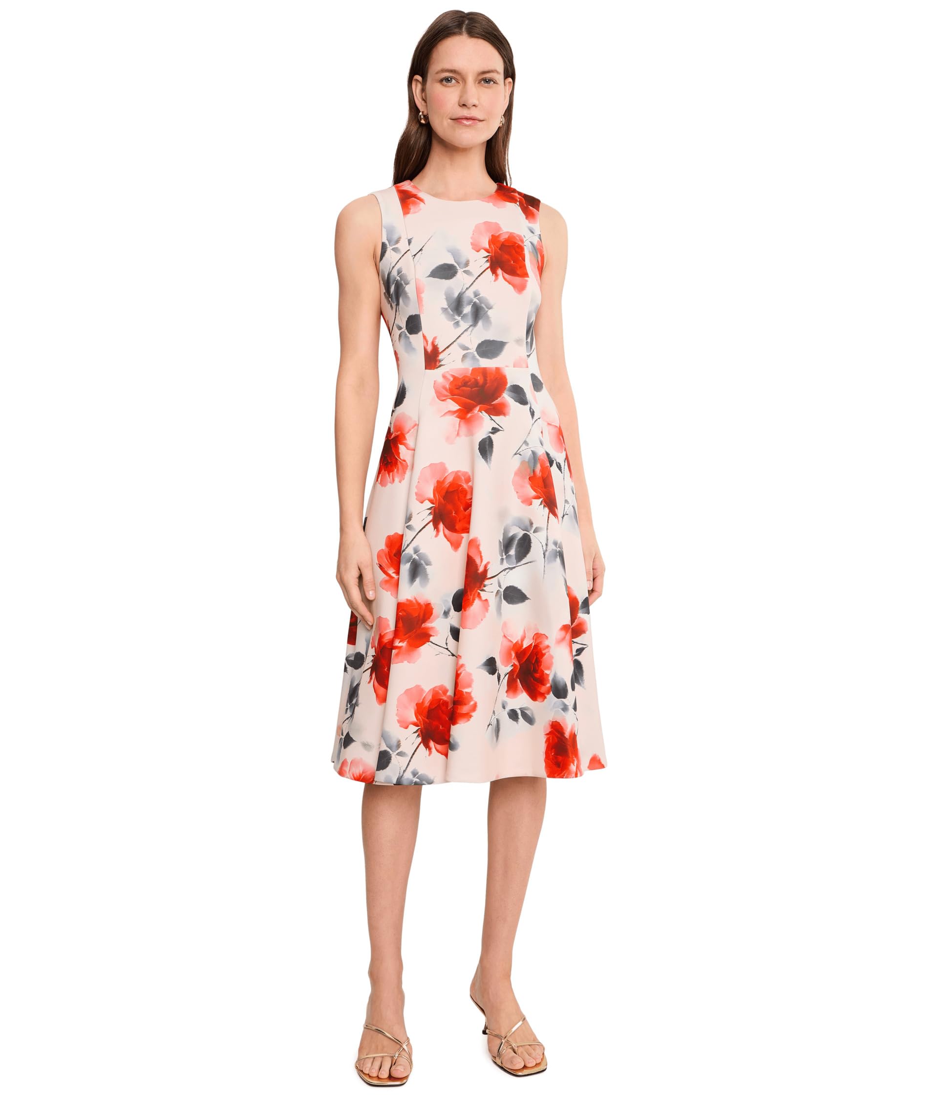 A-Line Dress with Scuba, Floral Print, Sleeveless