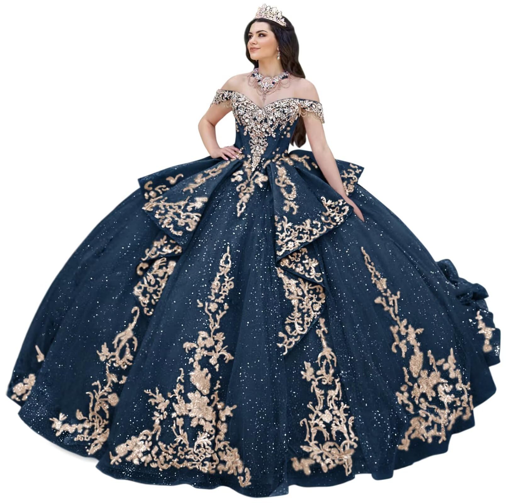Ball Gown with Lace, Off-Shoulder, Bow Detail for Quinceanera