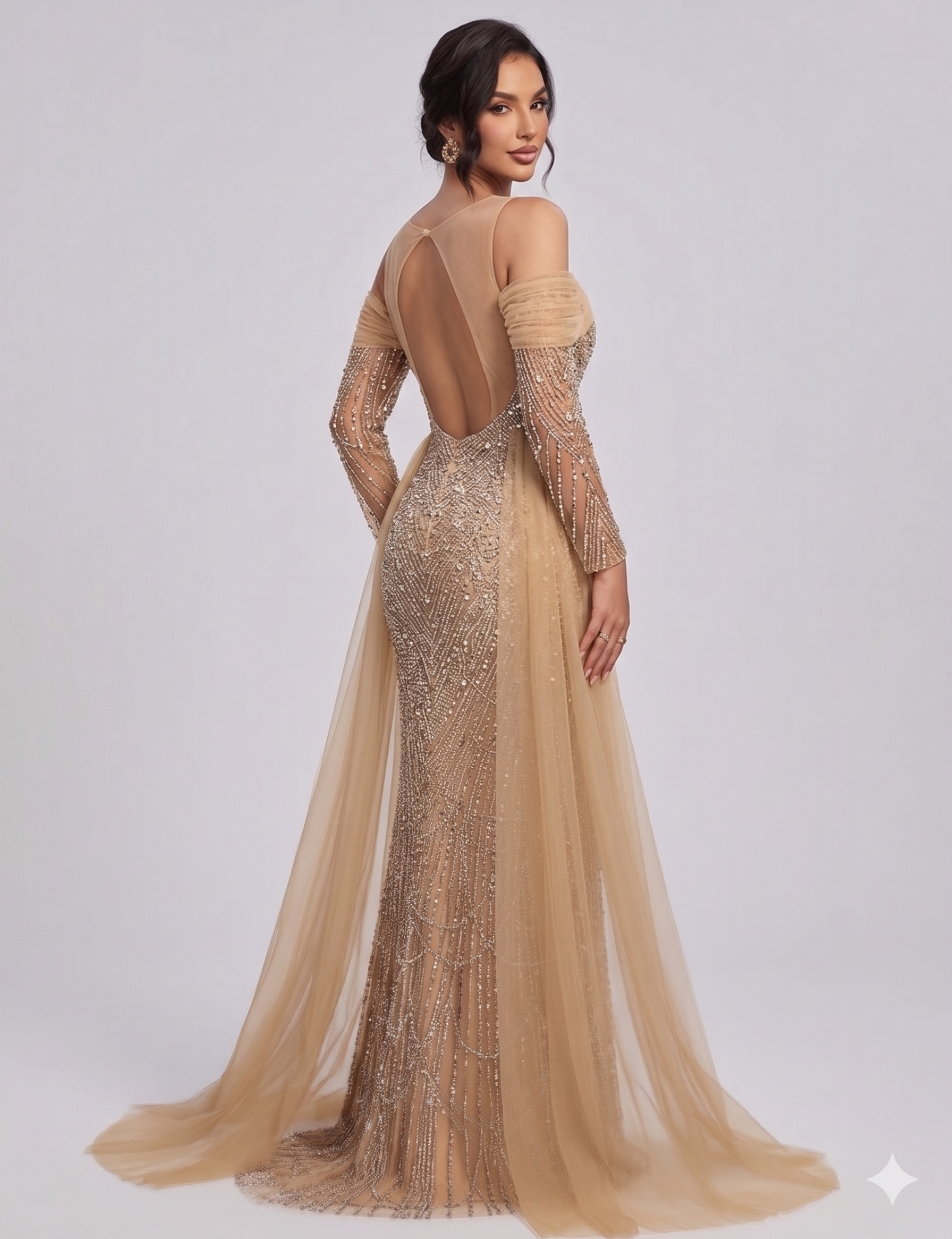 Blyzera Maxi Mermaid Dress with Sequin, Beaded, Long Sleeve for Prom - Image 3