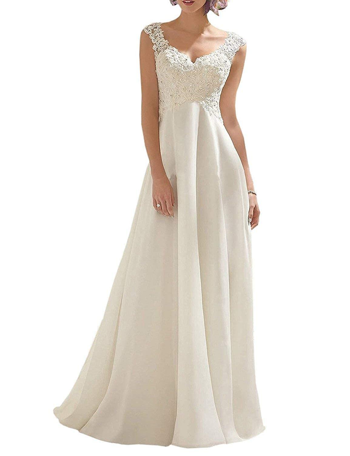 Dress with Lace, V-Neck, Sleeveless for Bride