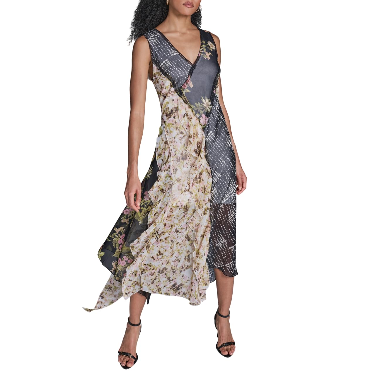 Dress with Printed, Ruffle Trim