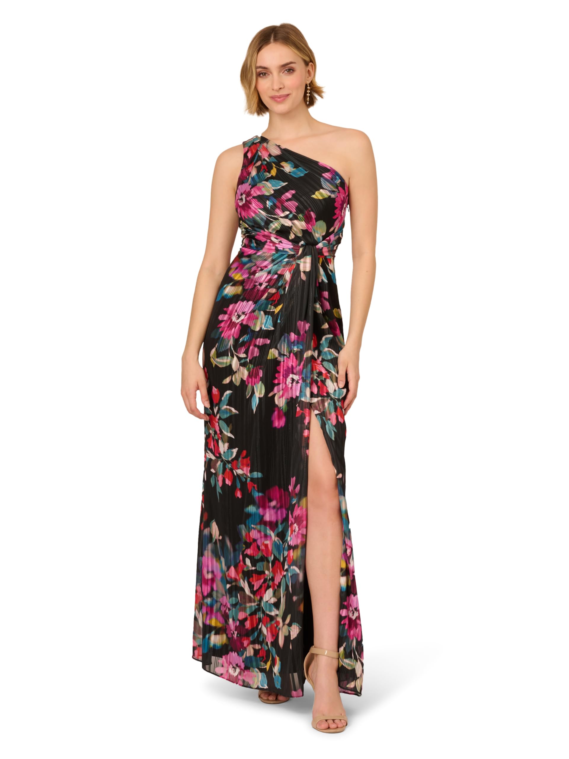 Evening Gown with Floral Print, One-Shoulder