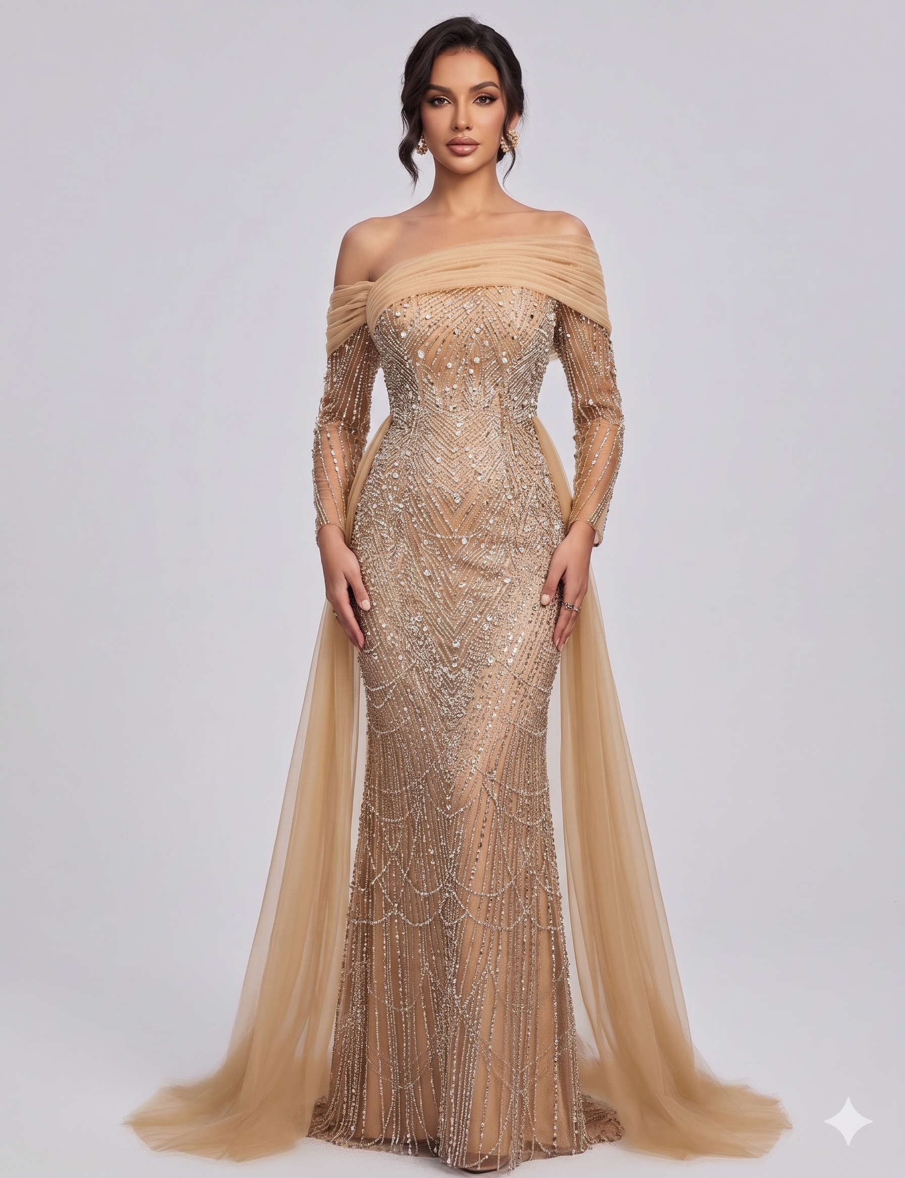Maxi Mermaid Dress with Sequin, Beaded, Long Sleeve for Prom