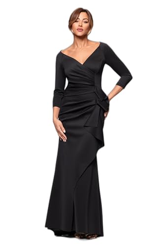 Alternative view of Long Evening Gown with Ruched, V-Neck, 3/4 Sleeve