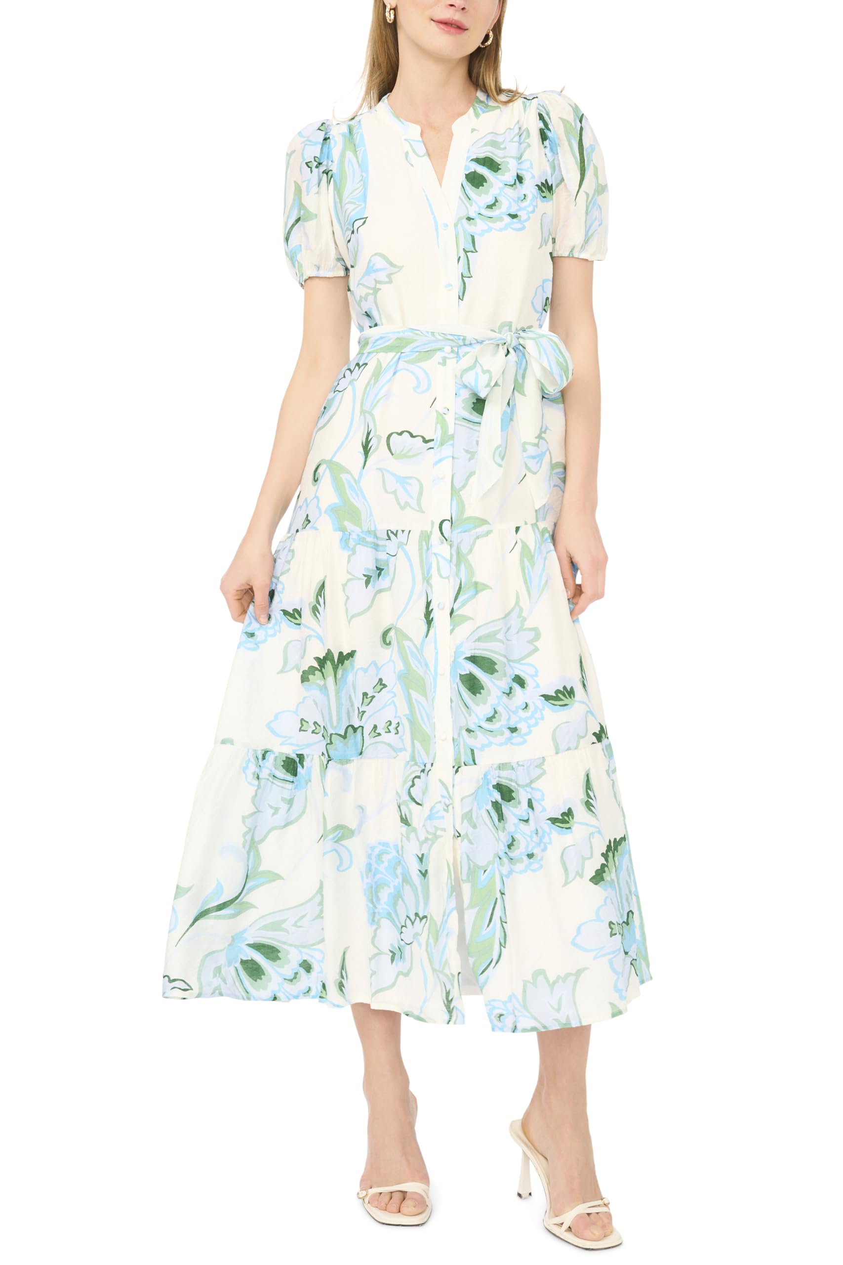 Maxi Dress with Short Sleeve, Belted