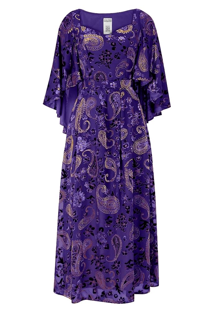 Maxi Dress with Velvet, Floral Print, Paisley