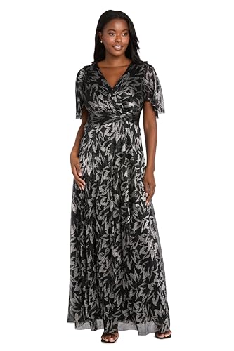Alternative view of Maxi Evening Gown with Metallic, Printed, Flutter Sleeve Formal Evening