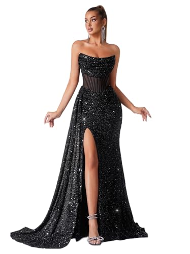 Alternative view of Maxi Evening Gown with Sequin, Tulle, Off-Shoulder for Prom