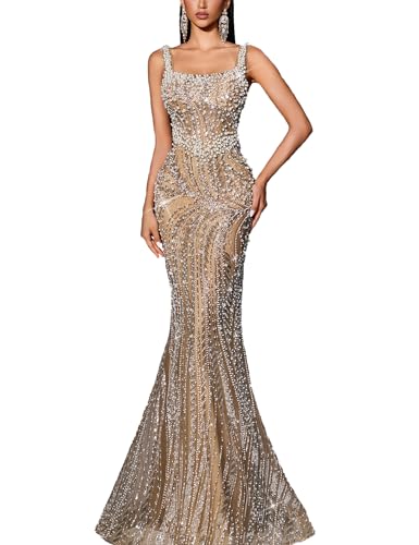 Alternative view of Maxi Mermaid Dress with Sequin, Beaded, Square Neck for Prom