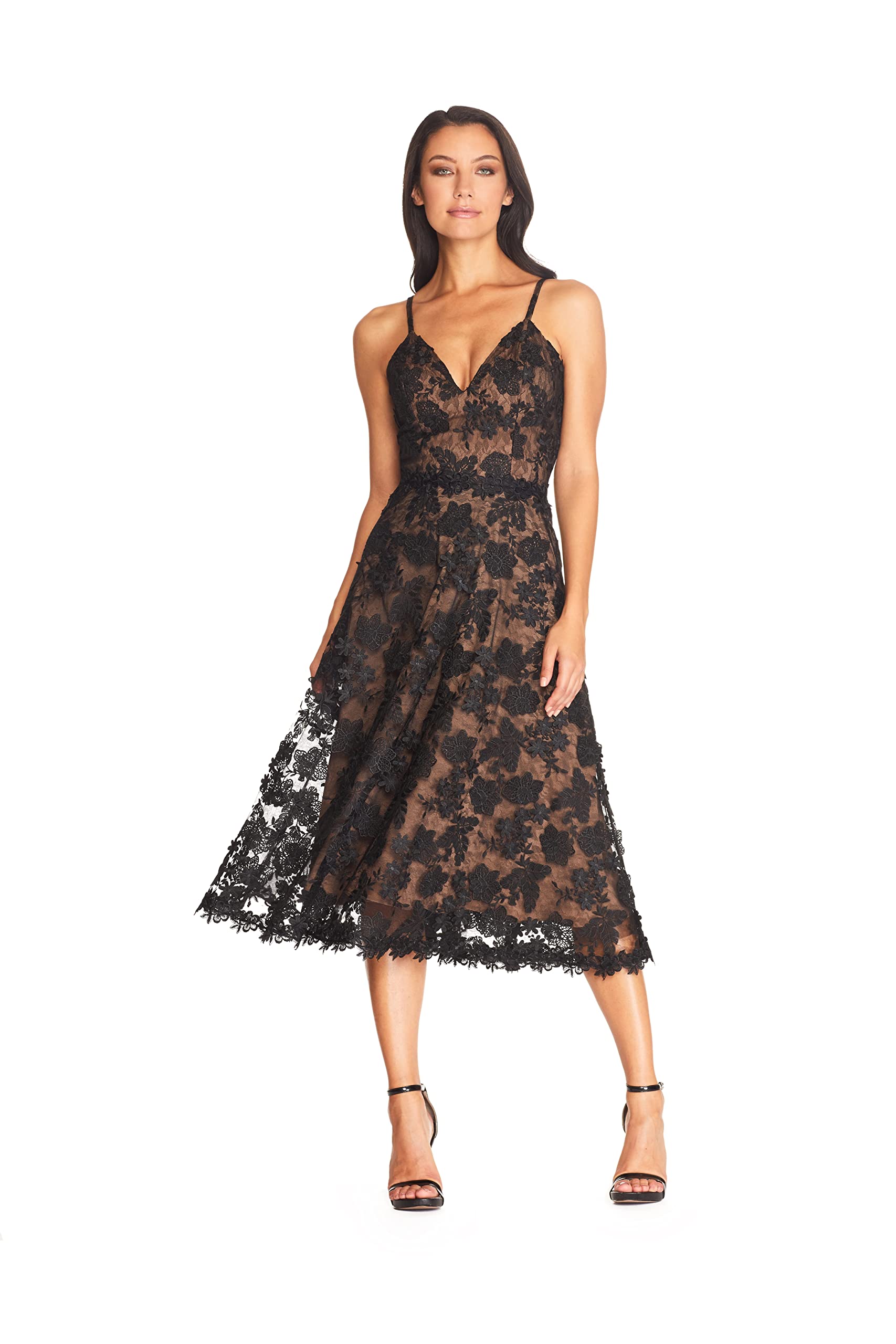 Midi A-Line Dress with Plunge Neckline