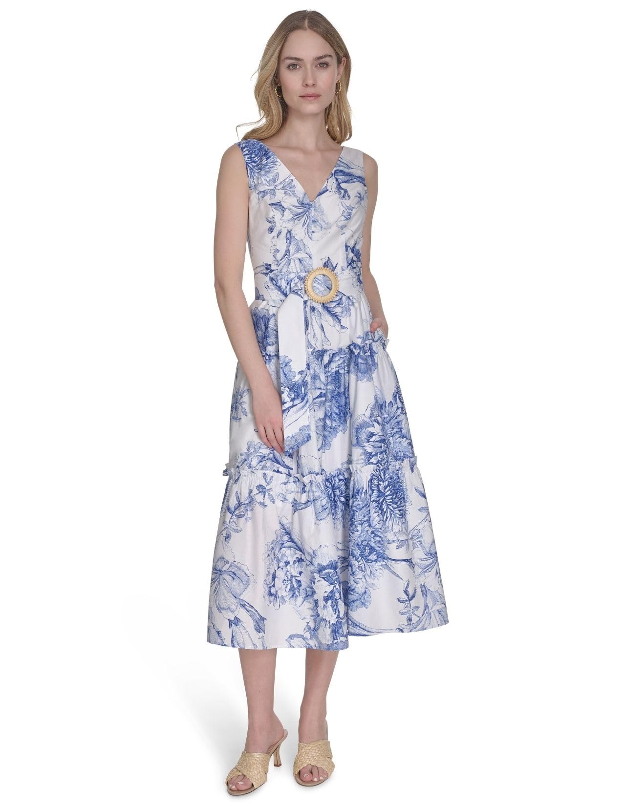 Midi Dress with V-Neck, Sleeveless
