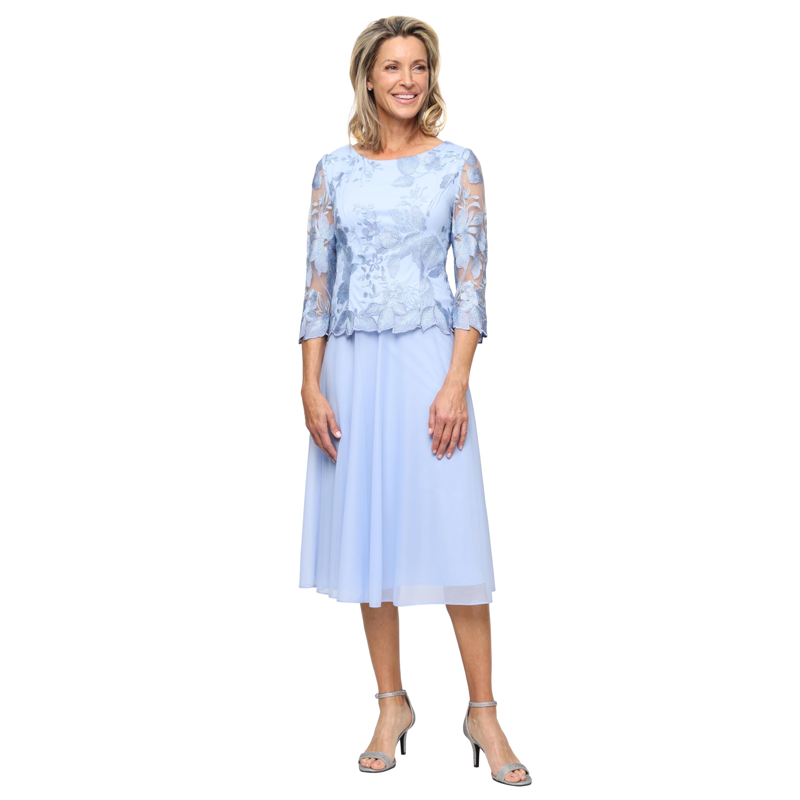 Midi Evening Gown with Embroidered for Wedding Guest