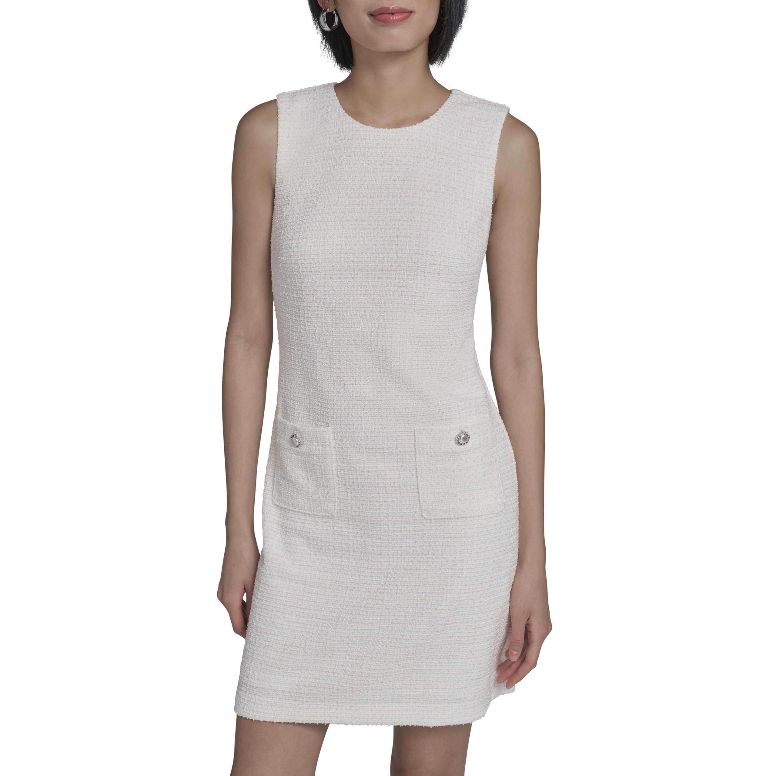 Mini A-Line Dress with Tweed, Round Neck, Sleeveless