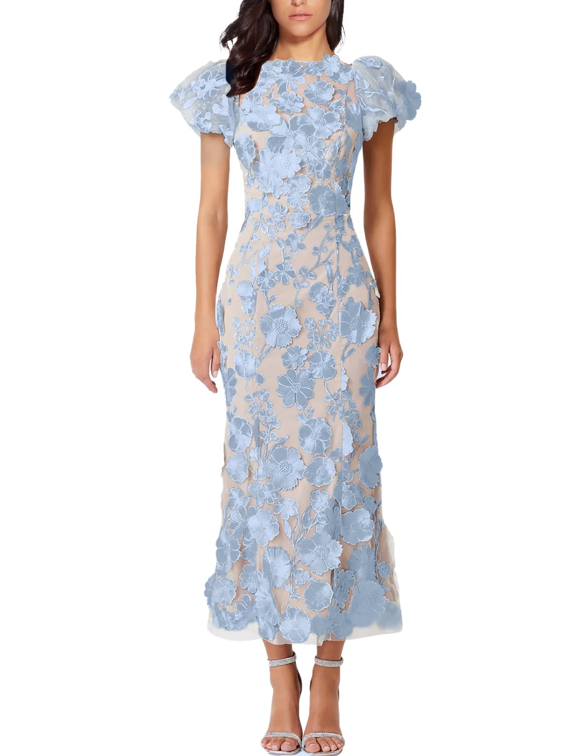 Mini Mermaid Dress with 3D Floral, Lace, Embroidered Cocktail Party