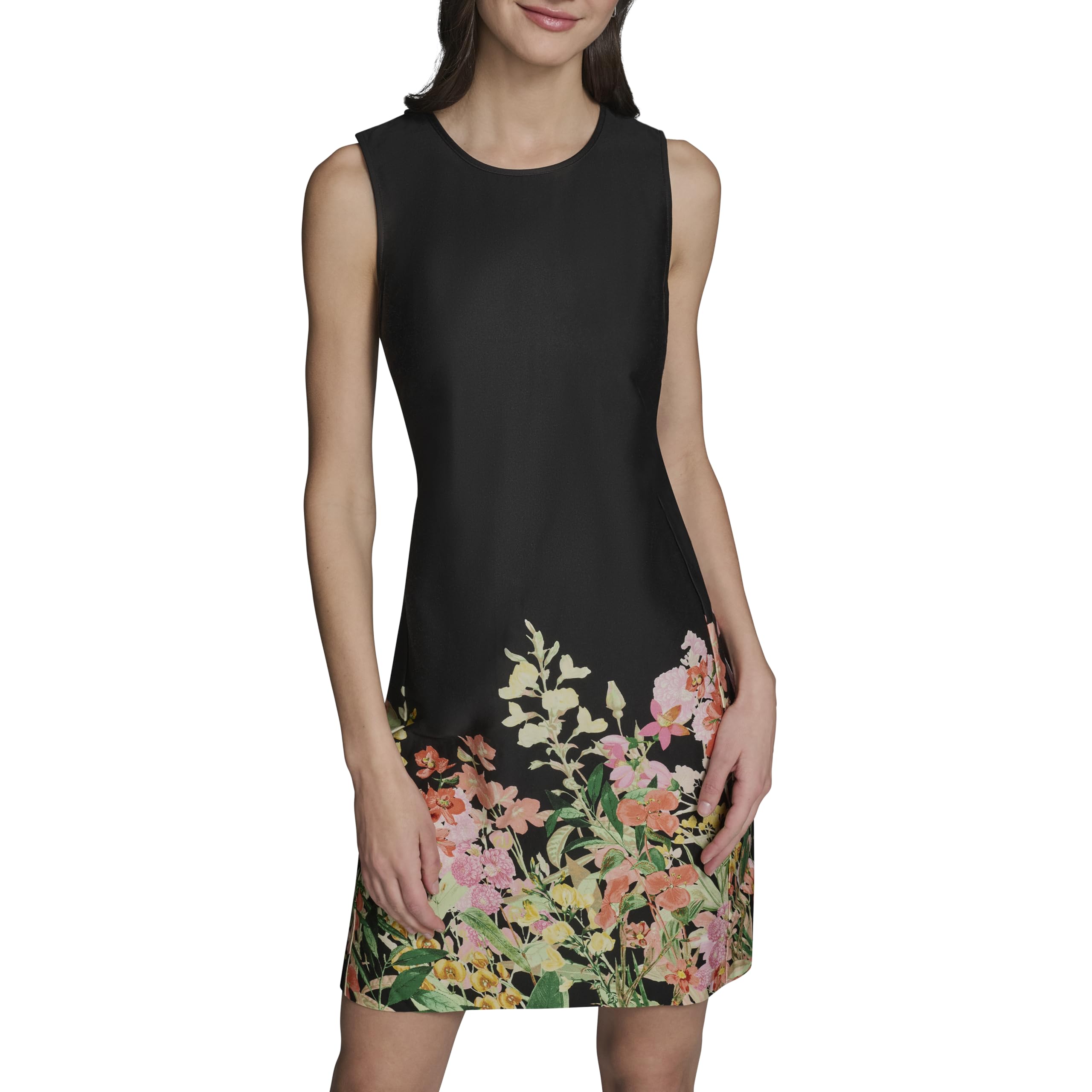 Shift Dress with Printed, Crew Neck, Sleeveless