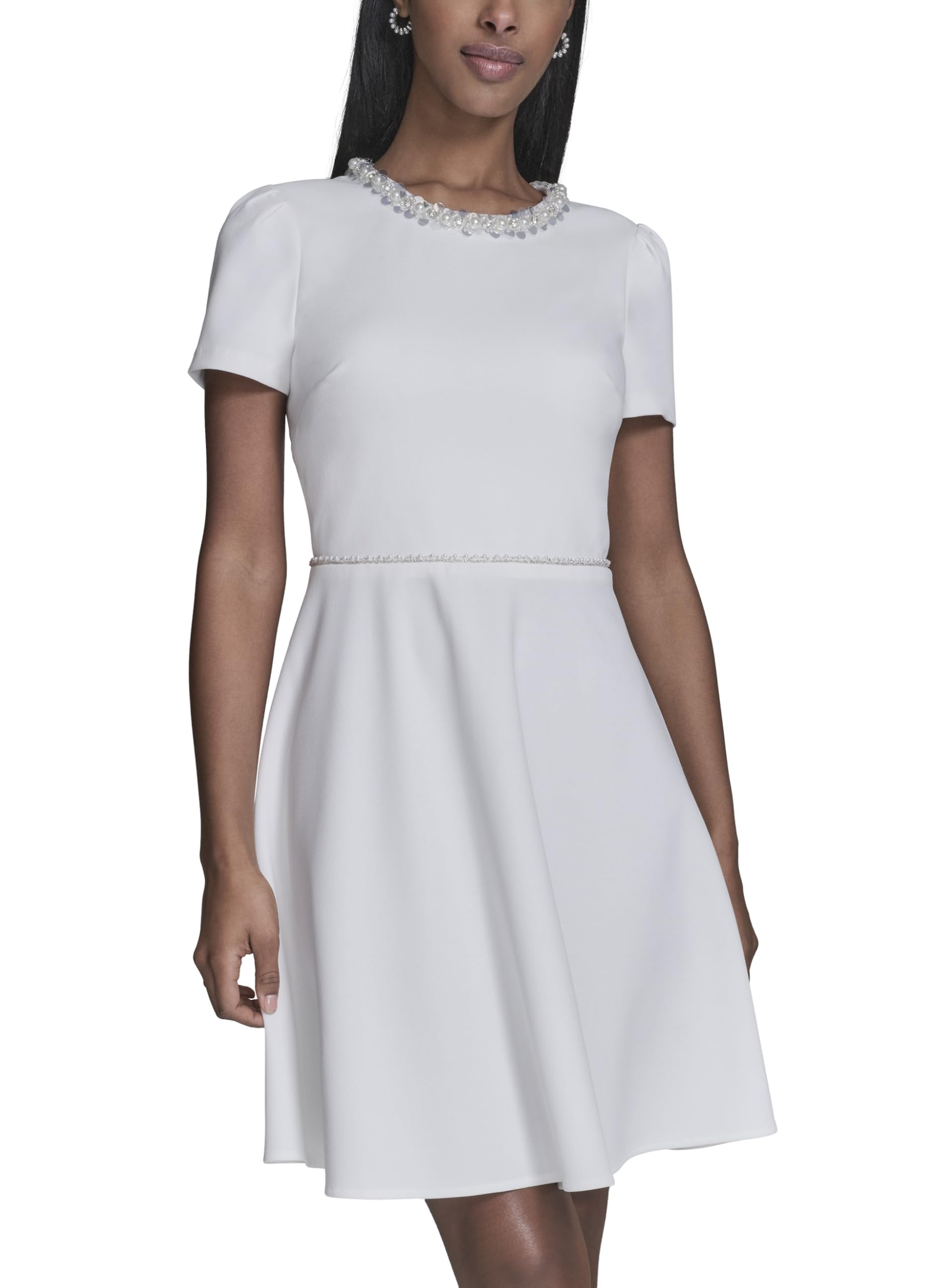 Short A-Line Dress with Embellished, Crepe, Scuba