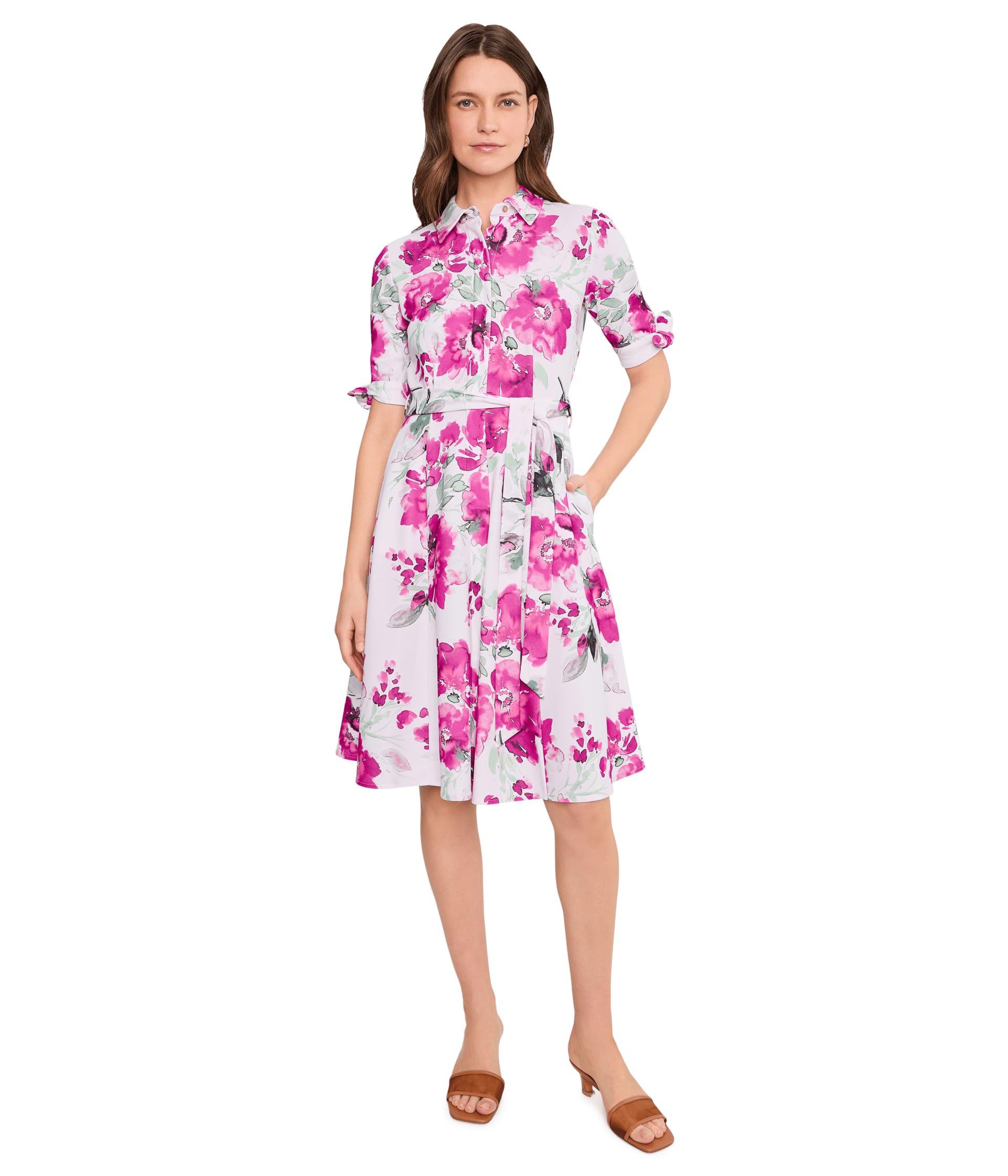 Short Shirt Dress with Crepe, Scuba, Floral Print