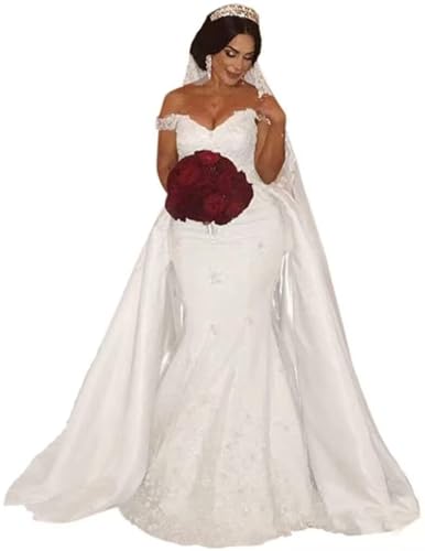 Alternative view of Blyzera Women's 2 Pieces Satin Mermaid Women Bridal Ball Gown With Detachable Train Wedding Dress For Bride Long Plus