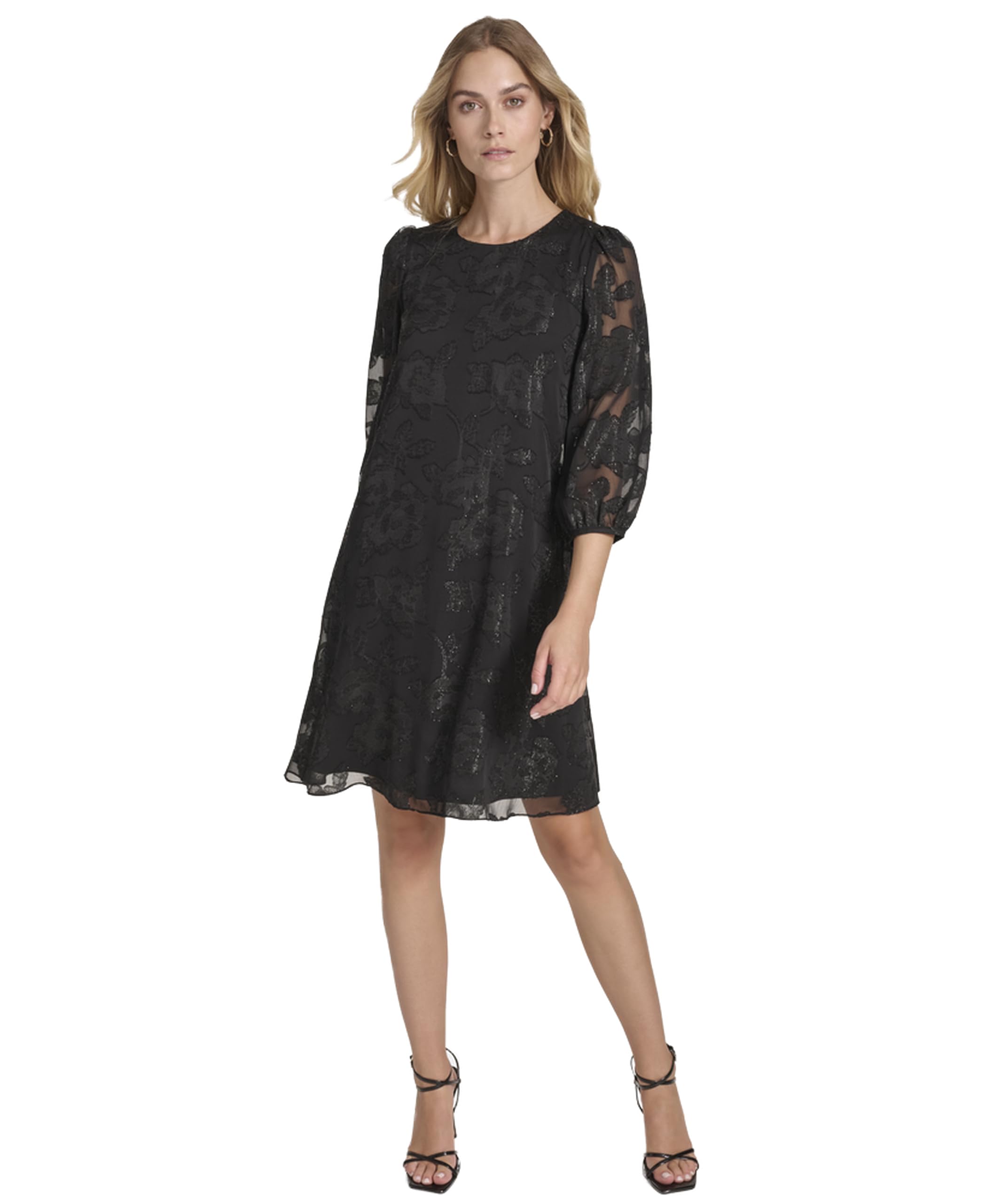Blyzera Women's 3 4 Balloon Sleeve Lace Mini Shift Dress Elegant Occasion