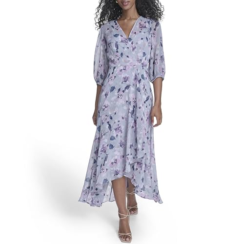 Alternative view of Blyzera Women's 3 4 Balloon Sleeve V-Neck Belted Wrap Midi Dress Chiffon