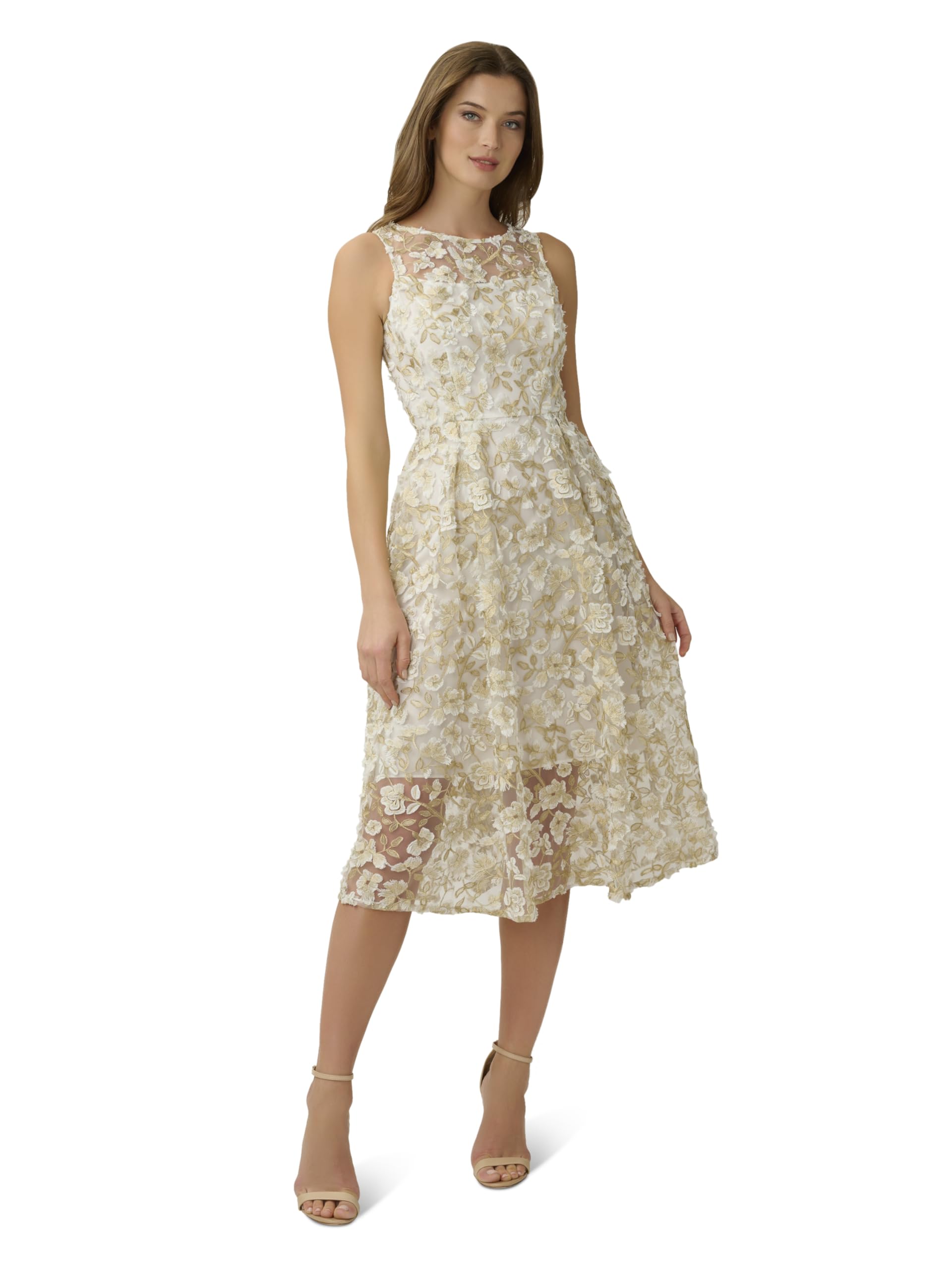 Blyzera Women's 3D Lace Midi Fit And Flare Dress Elegant Occasion Party