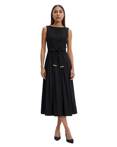 Alternative view of Blyzera Women's Anne Klein Paneled Bodice Jewel Neck Cotton Sateen Midi Dress Red