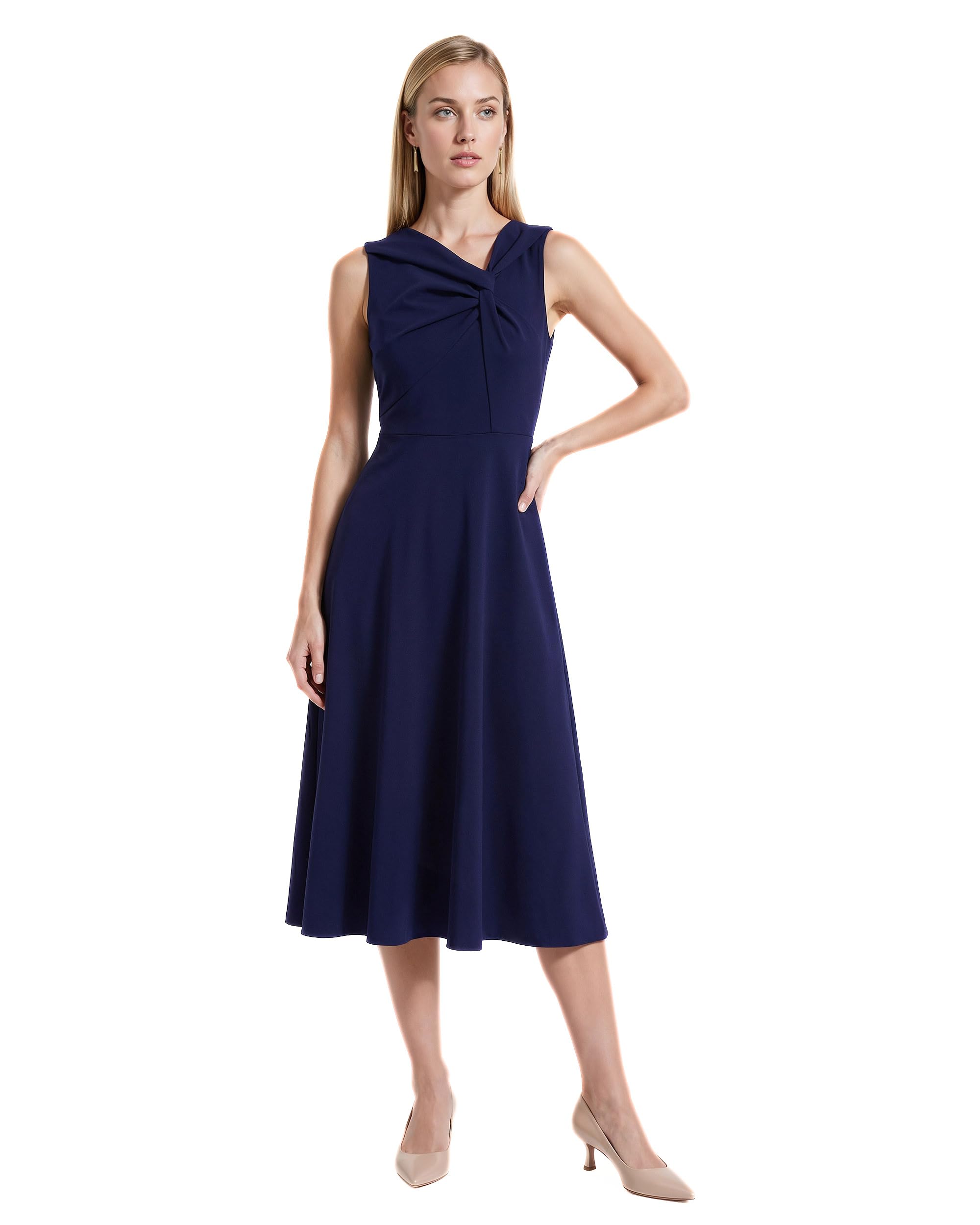 Blyzera Women's Anne Klein Twist Front A-Line Midi Dress Elegant Occasion