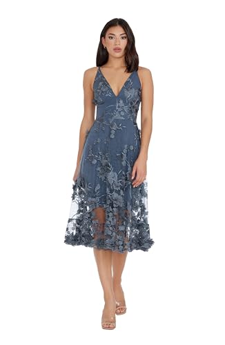 Alternative view of Blyzera Women's Audrey Spaghetti Strap Midi A-Line 3D Floral Dress Lace