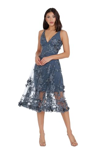 Blyzera Women's Audrey Spaghetti Strap Midi A-Line 3D Floral Dress Lace - Image 4